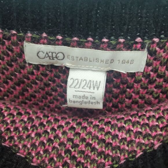 Cato Knit Sweater Womens Plus 22/24W Square Neck Black Pink Floral Long Sleeve - Picture 4 of 9